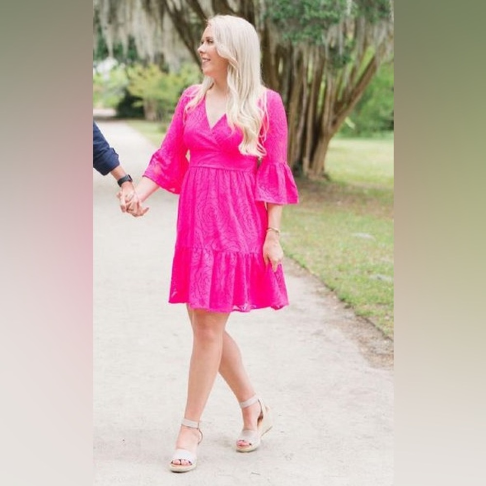 Lilly Pulitzer Pink 3/4 Sleeve Vneck Dress